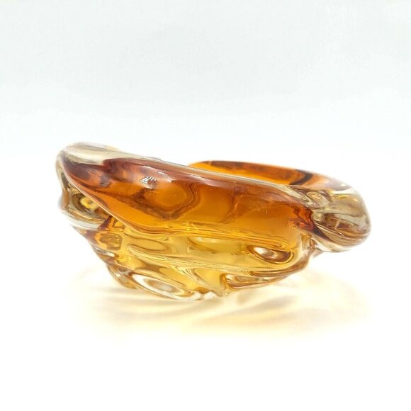 Amber Colored Glass Art Ashtray Table Decor Unsigned Possibly Murano or Chalet - Picture 5 of 8